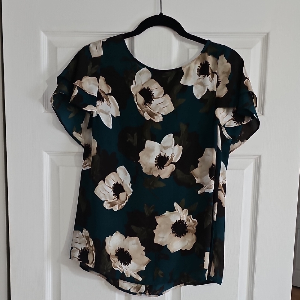Banana Republic Teal Floral Short Sleeve Blouse
